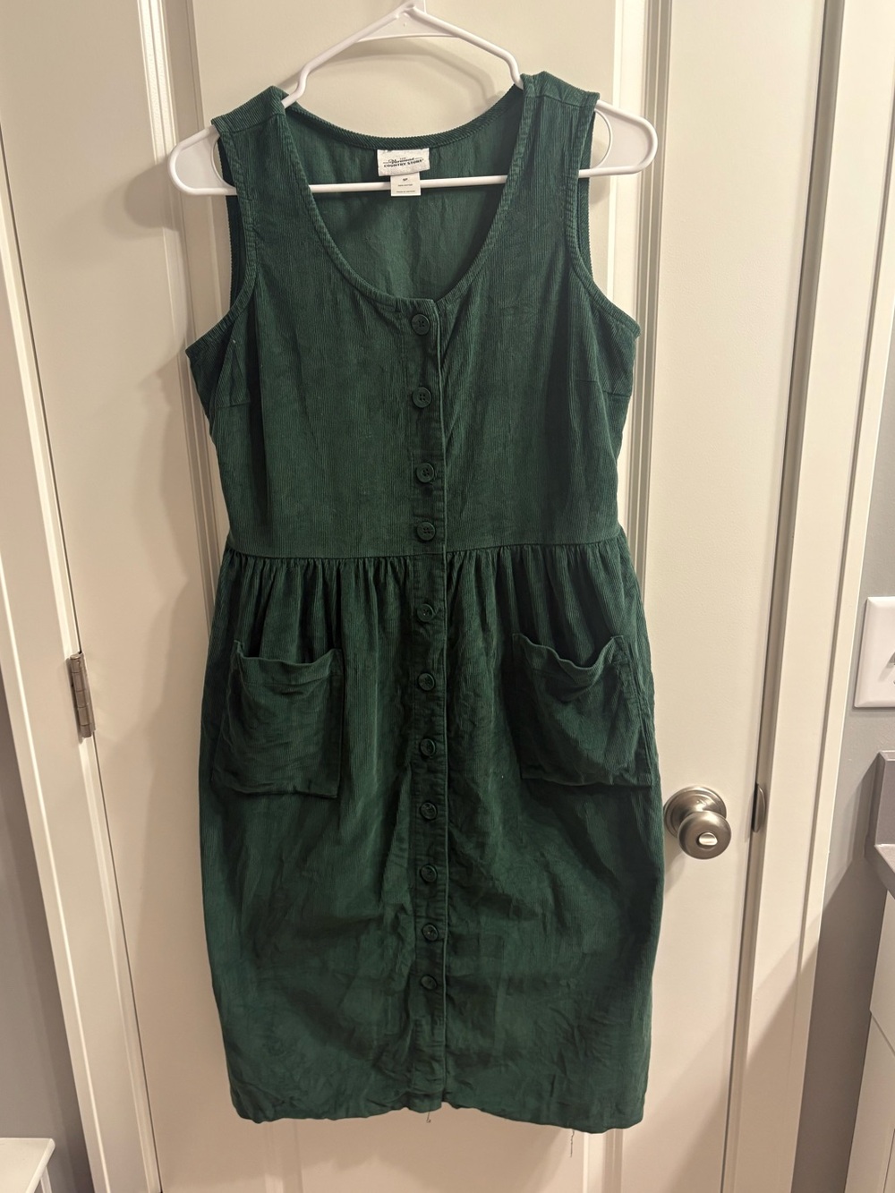 Vermont Country Store 100% cotton Button-Front Dark Green Sleeveless Dress